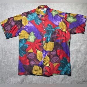 Vintage Burma Bibas Silk shirt large floral green